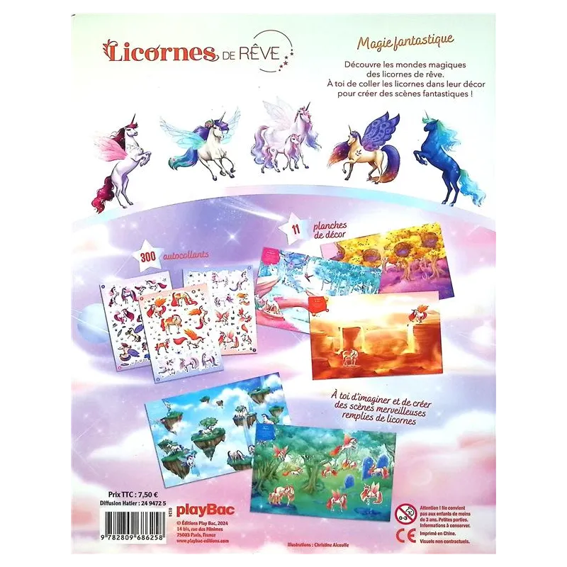 Licornes de rêve : Magie fantastique : Cahier de stickers - Christine Alcouffe - Play Bac - Papeterie / Coloriage -...