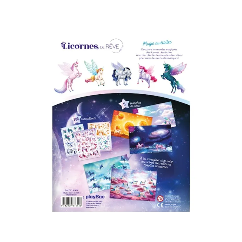 Licornes de rêve : magie des étoiles ; cahier de stickers - Christine Alcouffe - Play Bac - Papeterie / Coloriage -...