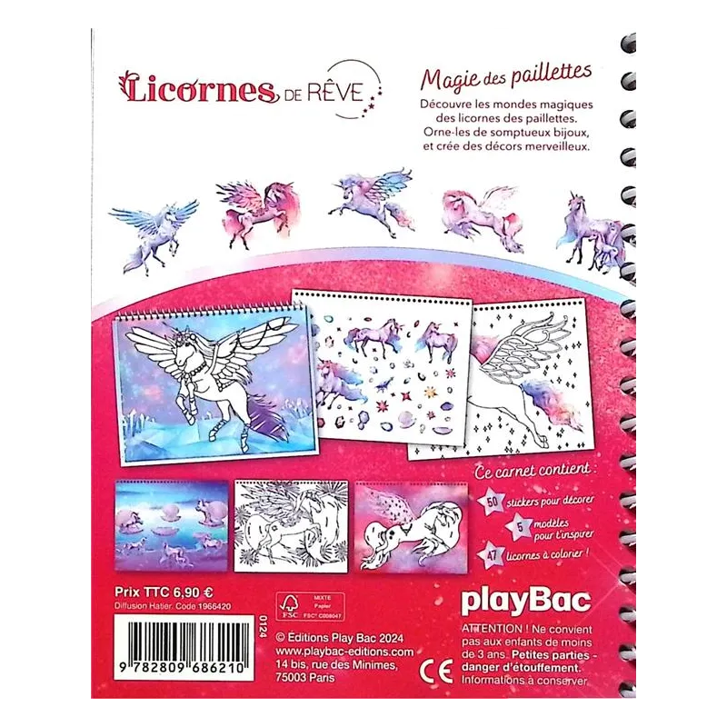 Licornes de rêve : Magie des paillettes : Carnet créatif - Collectif - Play Bac - Papeterie / Coloriage - ravate.com...