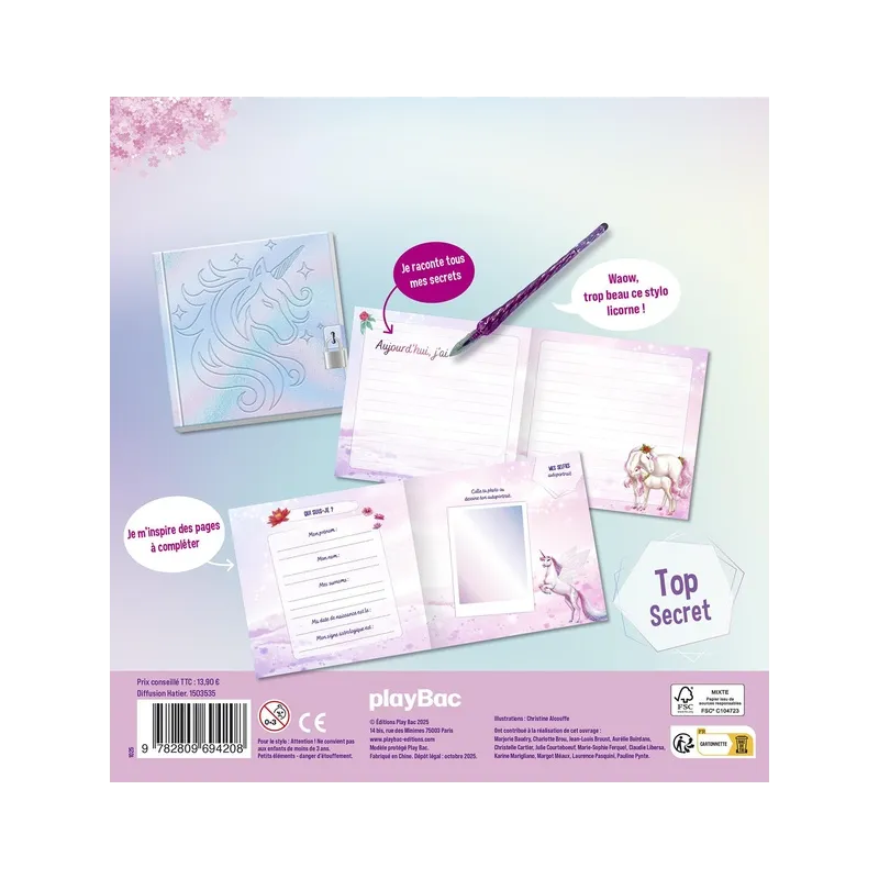 Licornes de rêve : Mon journal secret avec stylo licorne - Collectif - Éditions playBac - Coffret / Boîte - ravate.com...