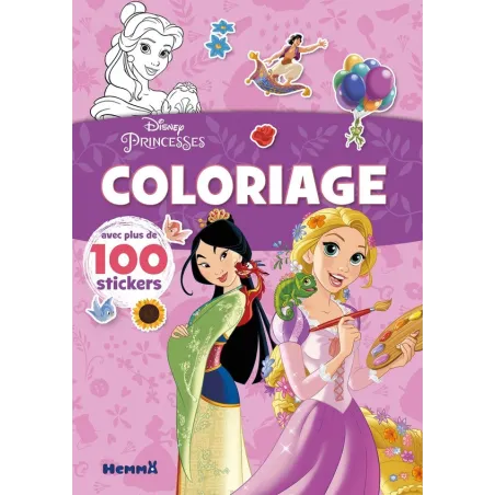 Coloriage avec stickers : Disney Princesses - Coloriage avec plus de 100 stickers (Raiponce et Mulan)