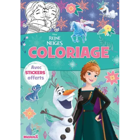 Coloriage avec stickers : La Reine des Neiges : Olaf et reine Anna