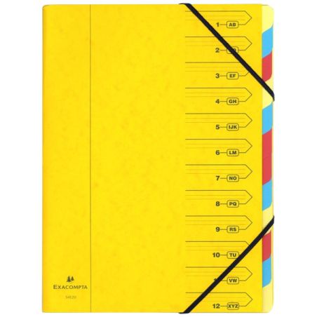 Trieur carte 24,5x32 cm 12 compartiments agrafé avec élastiques couleur assortis - EXACOMPTA - 54120