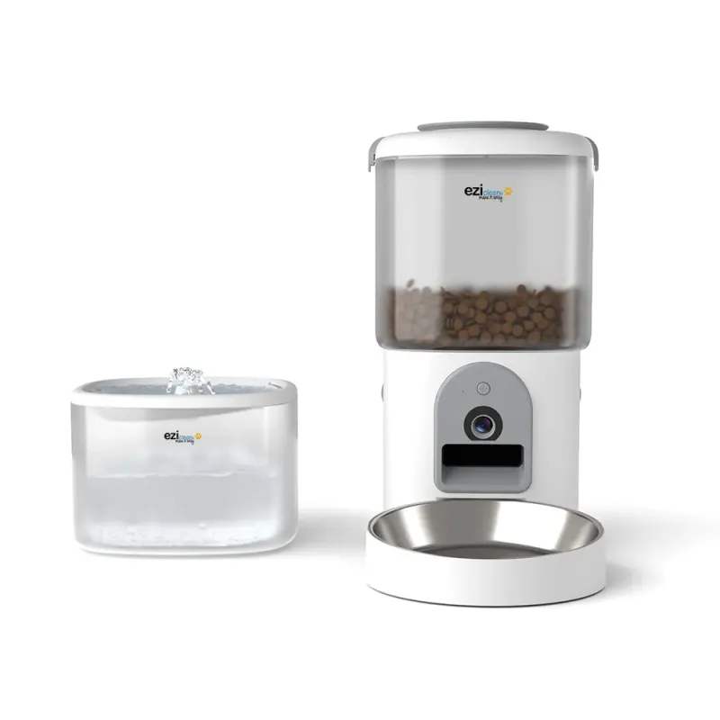 Distributeur de croquettes et fontaine à eau connectés avec caméra HD pour chat et petit chien EZIclean® Nutribot Cam+ C8