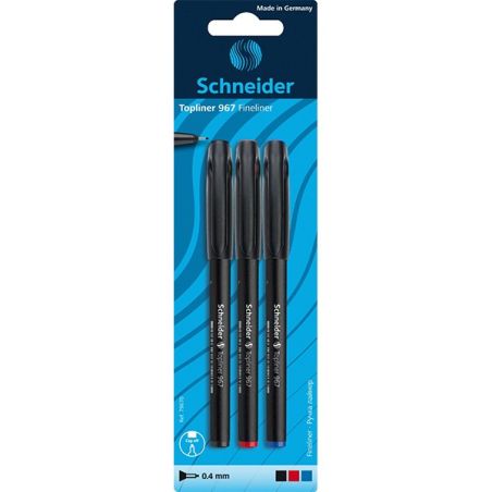 Lot de 3 stylos feutre 0.4 mm Topliner 967 bleu / rouge / noir - SCHNEIDER - 79670