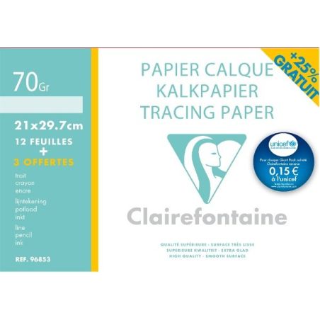 Pochette papier calque 15 feuilles A4, 70G - CLAIREFONTAINE - 96853