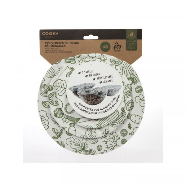 Couvercle en tissu reutilisable x3 Blanc - COOK CONCEPT - KB6041RD