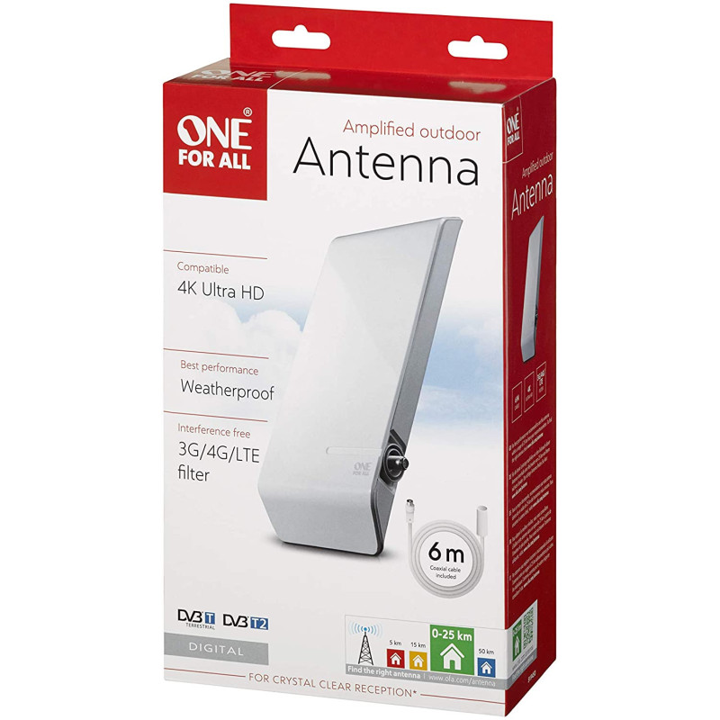 ONE FOR ALL SV9395 Antenne D'intérieur Plate Amplifiée - Filtre 5G Full Hd