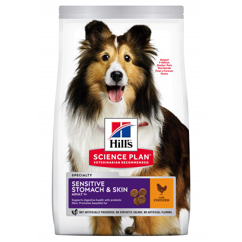 Croquettes chien adulte à estomac sensible au poulet 12kg - HILL'S - HSMSS297