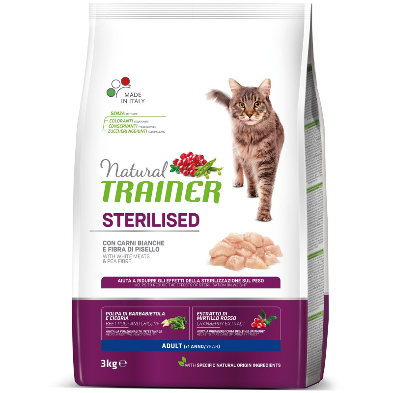 Croquettes Chat Adulte Stérilisé poulet 3kg - NATURAL TRAINER