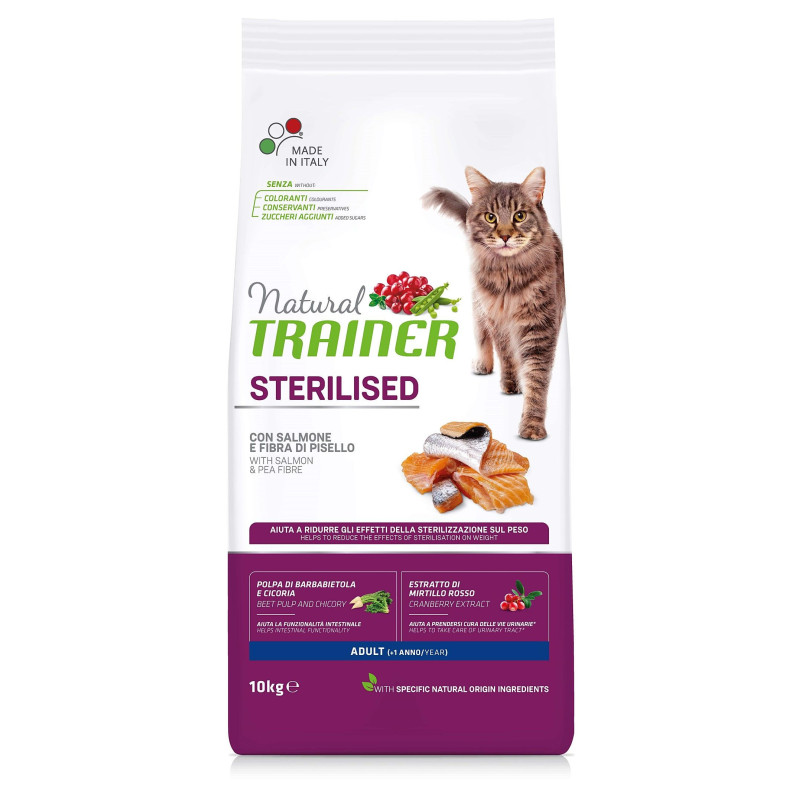 Croquettes Chat Adulte Stérilisé Saumon 10kg - NATURAL TRAINER