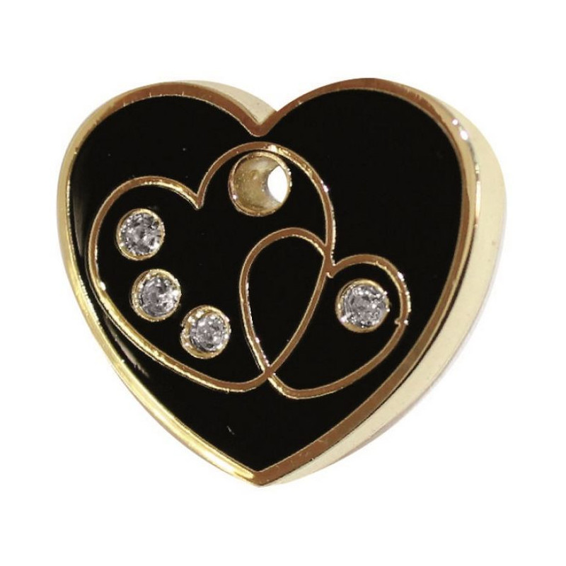 ENAMEL SMALL COEUR TRIPLE NOIR CHIEN et CHAT TAGGEE