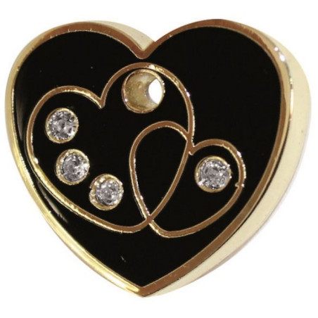 ENAMEL SMALL COEUR TRIPLE NOIR CHIEN et CHAT TAGGEE
