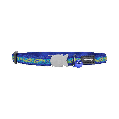 Collier Chat Motif Cachemire Bleu Marine avec du vert 12 mm RED DINGO