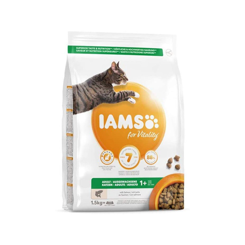 Croquettes Chat Adulte Saumon 1,5 kg - IAMS