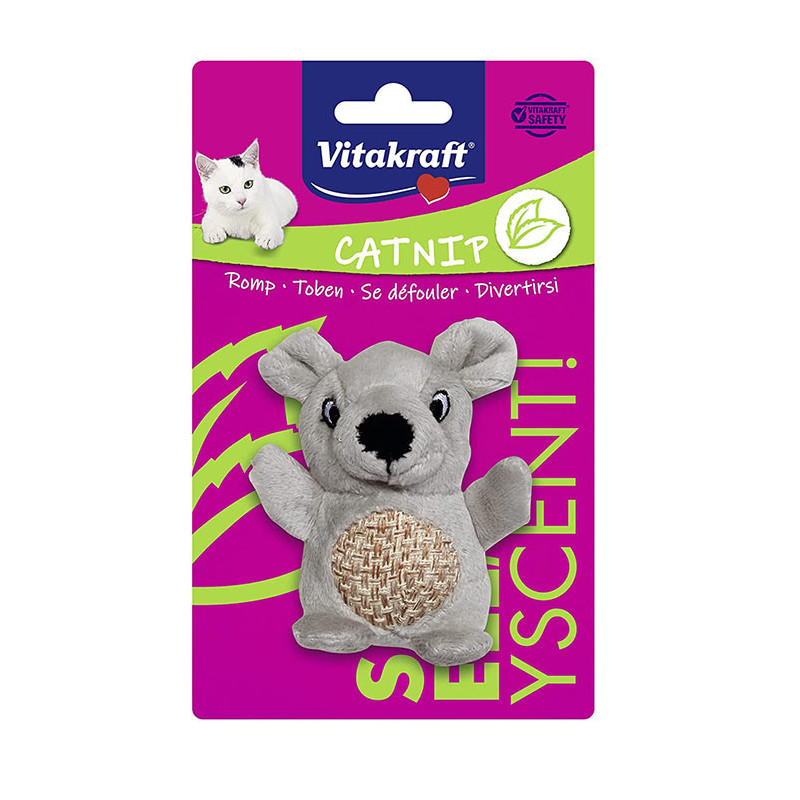 Peluche souris ou castor avec herbe à chat et cordage à griffer VITAKRAFT