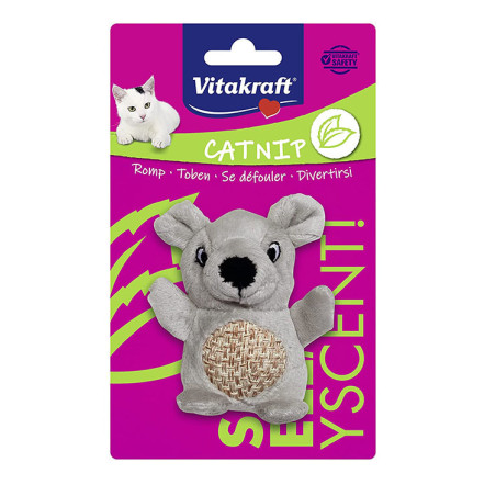 Peluche souris ou castor avec herbe à chat et cordage à griffer VITAKRAFT