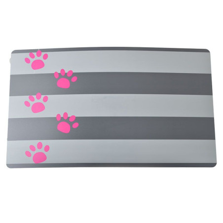 Tapis de nourriture en plastique Rayure grise et patte rose PETMATE