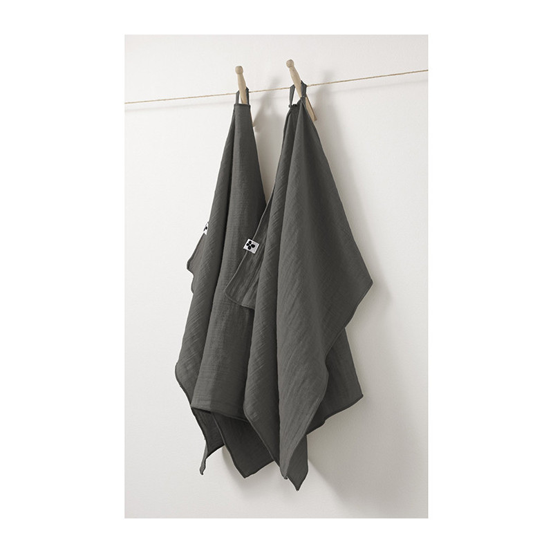 Lot de 2 Essuie-mains Gaze de Coton 70cm Gaia Granite