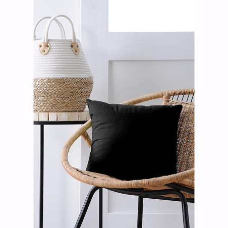 Coussin coton 2 faces noir et lin 50x50 cm