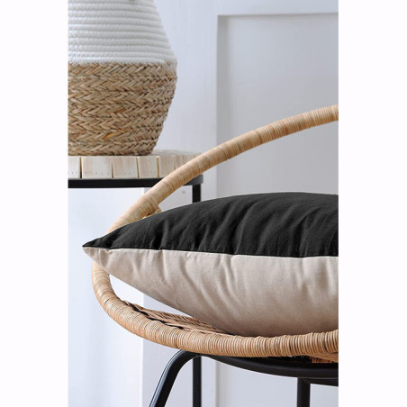 Coussin coton 2 faces noir et lin 50x50 cm