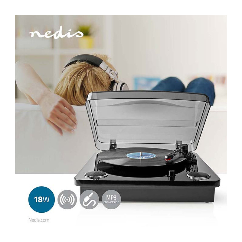 Platine Vinyle 18W Bluetooth 33/45/78 t/min - NEDIS - TURN300BK