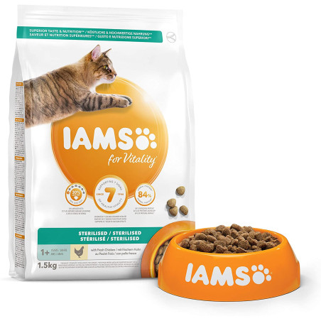 Croquettes Chat Stérilisé Poulet 1,5 kg - IAMS