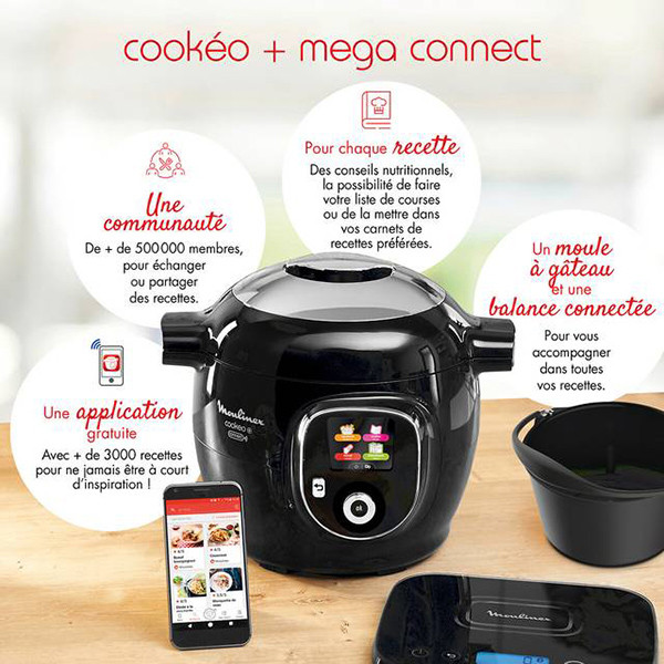 Moulinex Cookeo Touch Wifi Multicuiseur intelligent, Haute pression, Cuve 6  L, Jusqu'à 6 personnes, Connecté & Extra Crisp Couvercle Cookeo, Recettes