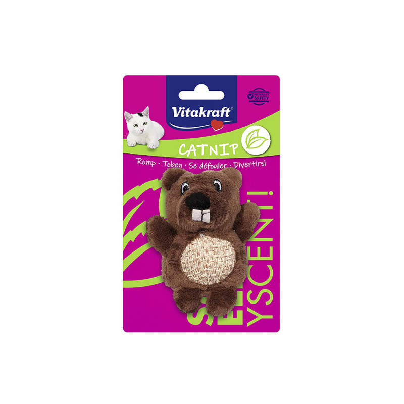 Peluche souris ou castor avec herbe à chat et cordage à griffer VITAKRAFT