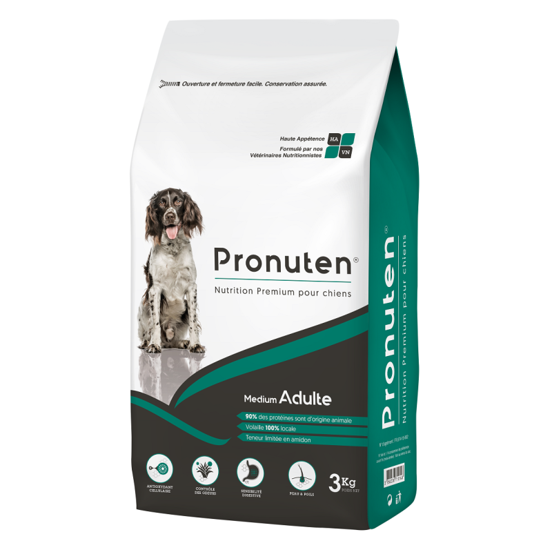 Croquettes chien adulte medium poulet 3kg - PRONUTEN - PROMDA03