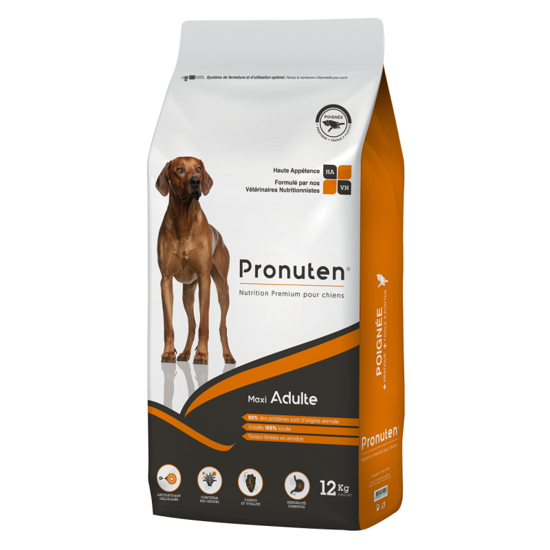 Croquettes chien maxi adulte poulet 12kg - PRONUTEN - PROMXA12
