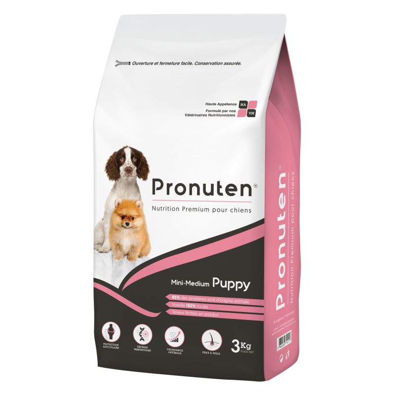 Croquettes chiot mini medium poulet 3kg - PRONUTEN - PROMMP03