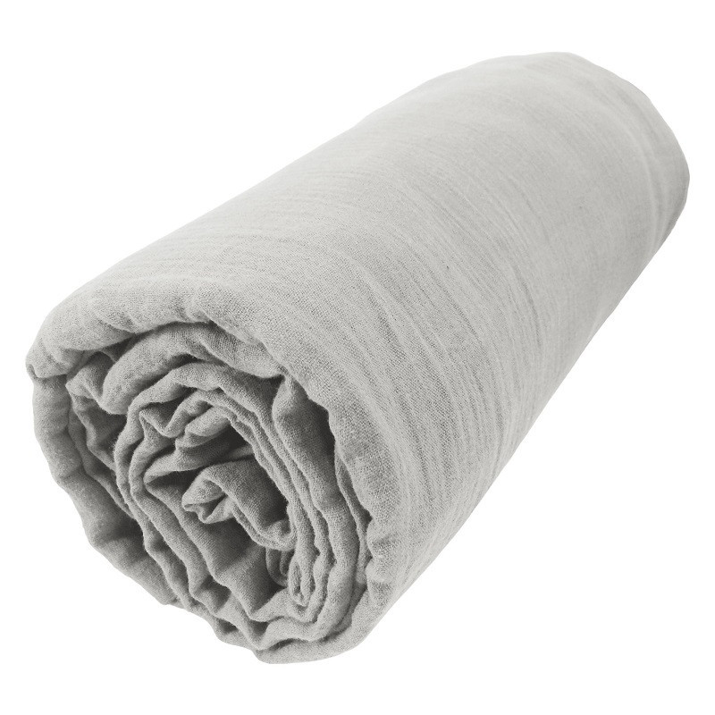 Drap housse en gaze de coton gris 160x200 cm Gaia