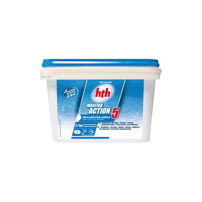 Maxitab Action 5 en galets Chlore stabilisé 135 gr - 2,7 Kg - HTH - HTH-K801735H1