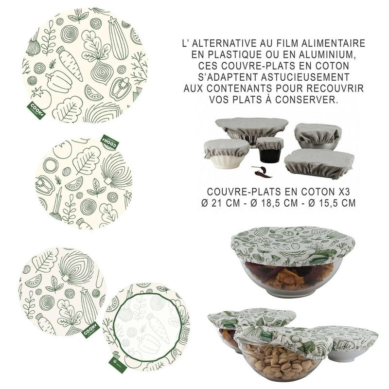 Couvercle en tissu reutilisable x3 Blanc - COOK CONCEPT - KB6041RD