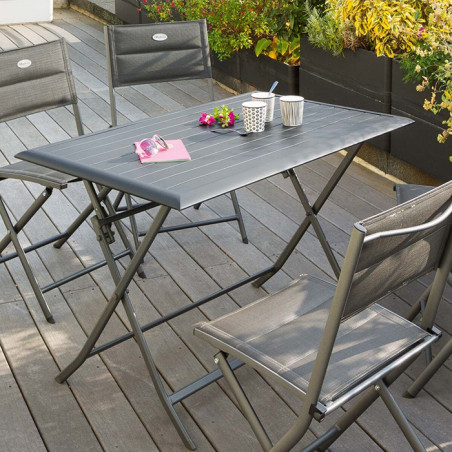 Table de jardin Pliante Rectangulaire Azua Graphite 4 places - HESPERIDE - 139945