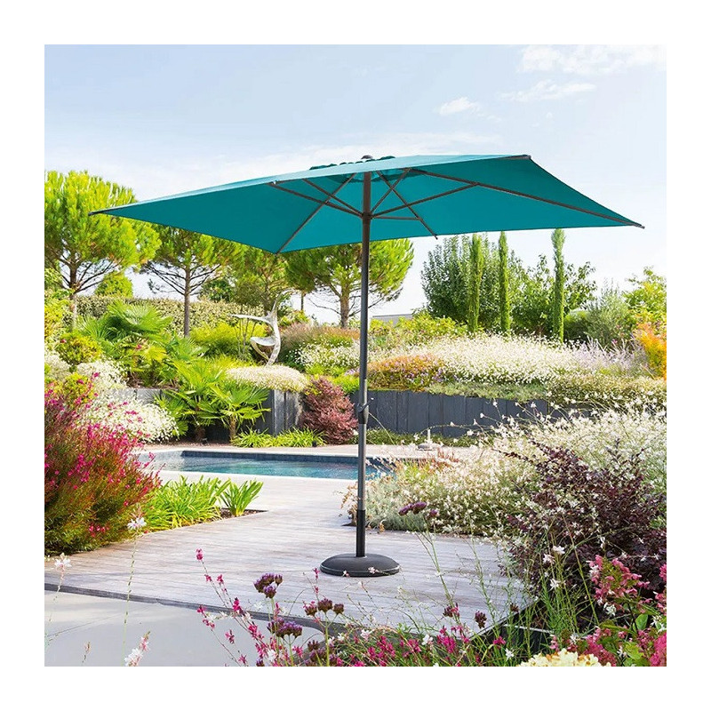 Parasol mat central rectangulaire Loompa 2x3 m Bleu Canard - HESPERIDE - 165528G