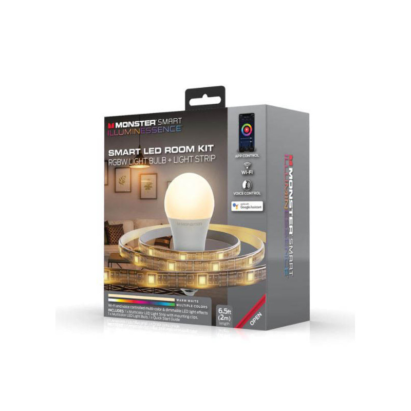Kit ampoule de lumière LED Illuminescence A19 E27 + bande de lumière 2m - MONSTER