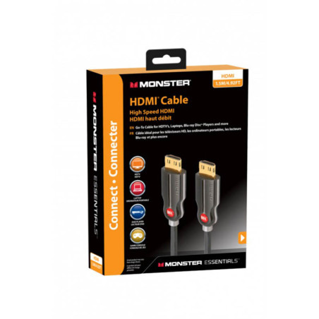 Câble HDMI Gaming Essentials 4K HDR 1,8m Noir - MONSTER