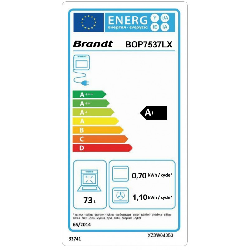 Four Encastrable Pyrolyse Multifonction 73L Noir BRANDT - BOP7537LX