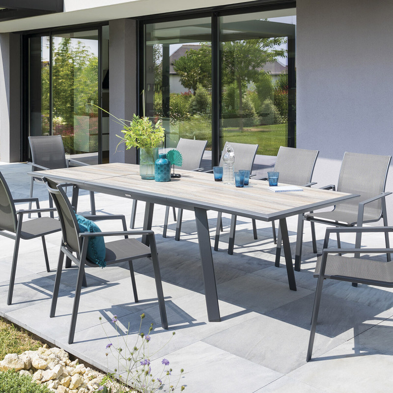 Table de jardin extensible - Pavane - HESPERIDE - Gris anthracite - 10 personnes