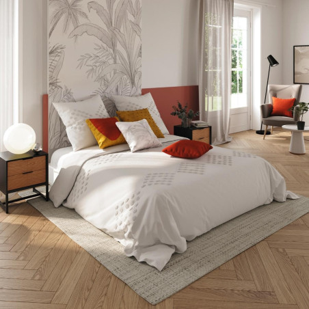 Parure de lit double en coton lavé blanc 260X240cm