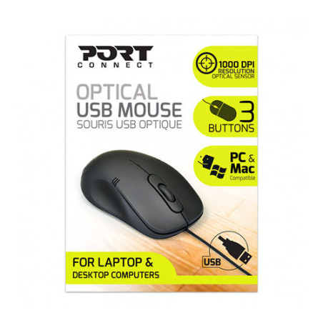 Souris filaire professionnelle USB-A 1000 dpi Noir - PORT DESIGNS - 900400