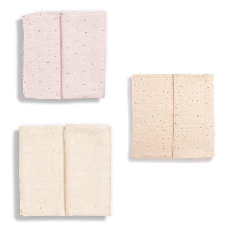 Set de 3 Langes Mousseline 70x70cm Petit Points / Pink Sparkle / Blush Rose - Gloop!