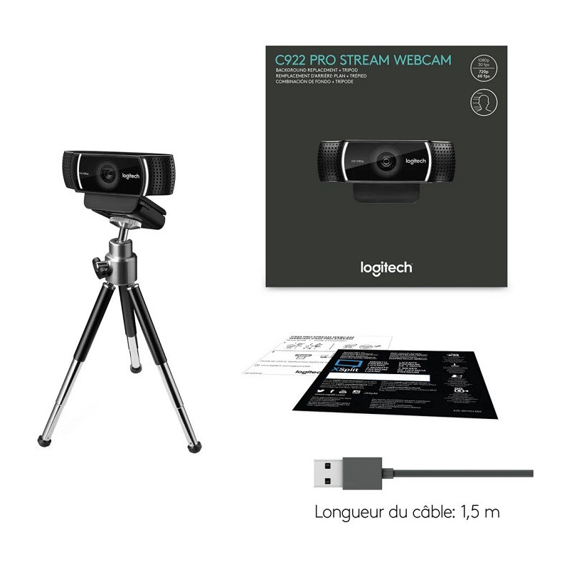 Webcam C922 Pro Stream Full HD Noir - LOGITECH - CAM_LOG_C922_PRO