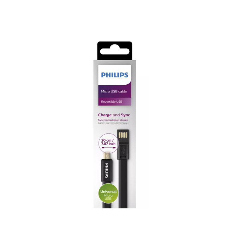 Câble Micro USB réversible 20cm Noir - PHILIPS - DLC2426BK/10