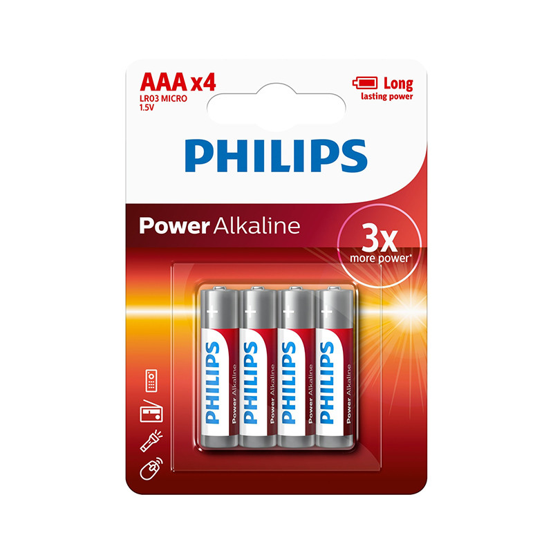 Piles Power Alkaline AAA LR03 1,5V - PHILIPS - LR03P4B/10 