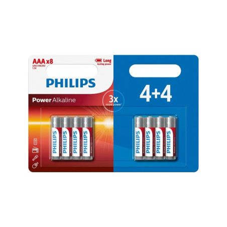 Piles Power Alkaline AAA LR03 1,5V 4 Blister - PHILIPS - LR03P8BP/10