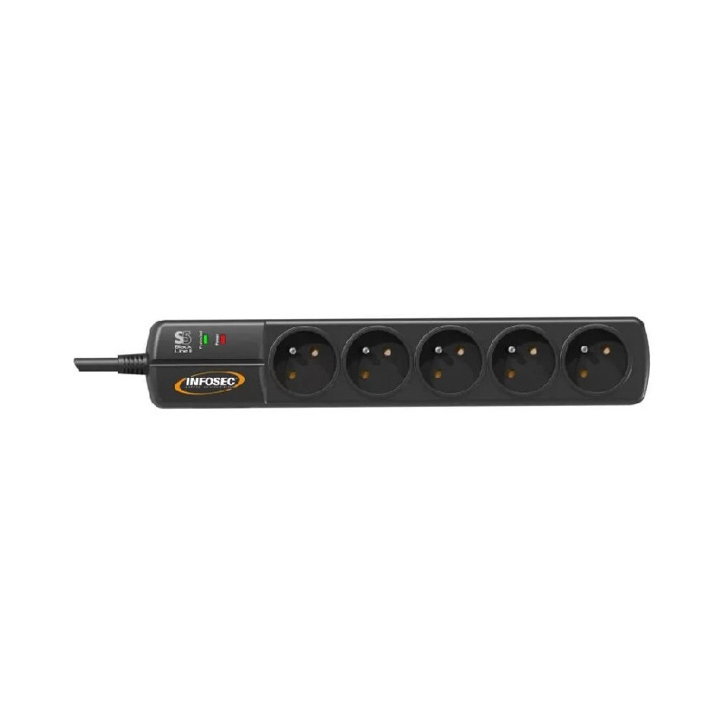 Multiprise Parafoudre 5 Prises 2500W Noir - INFOSEC - PRIS5BLAC2INFO