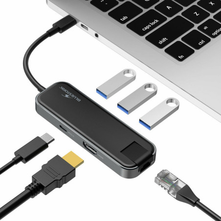 Hub 3 PORTS USB 2.0/HDMI/USB TYPE C/RJ45 Gris - BLUESTORK - BS_HUB_OFFICE